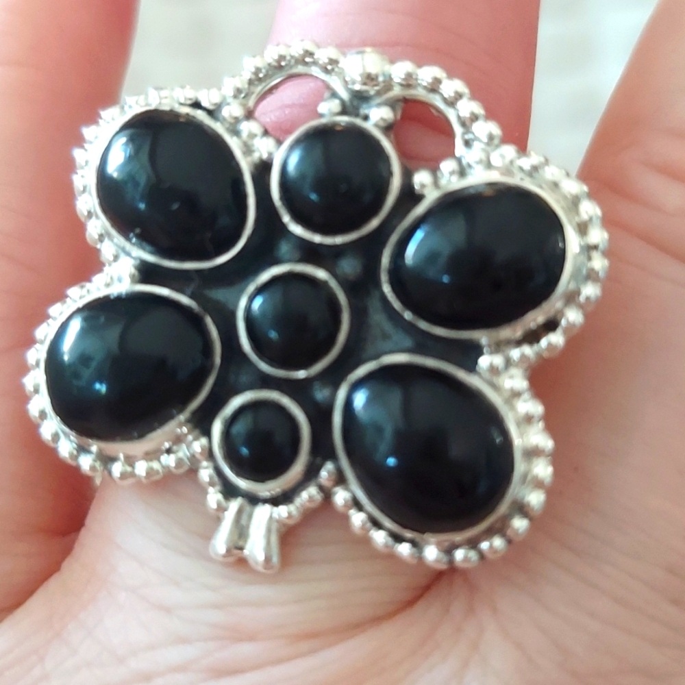 Black Floral onyx 925 silver Statement Ring - Women Jewelry